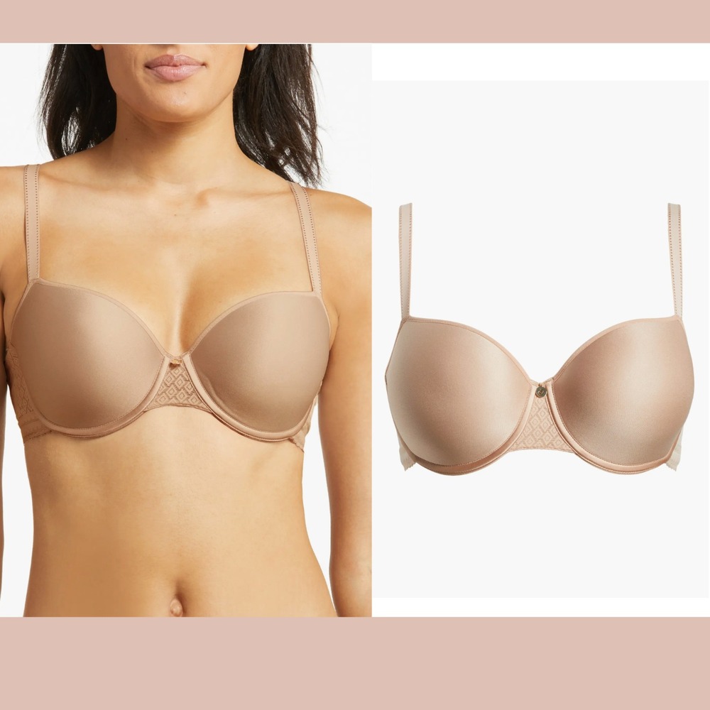 USED $84 Chantelle [ 34DD ]  Lucie Lace Sexy Comfort‎ T-Shirt Bra Nude #U1632